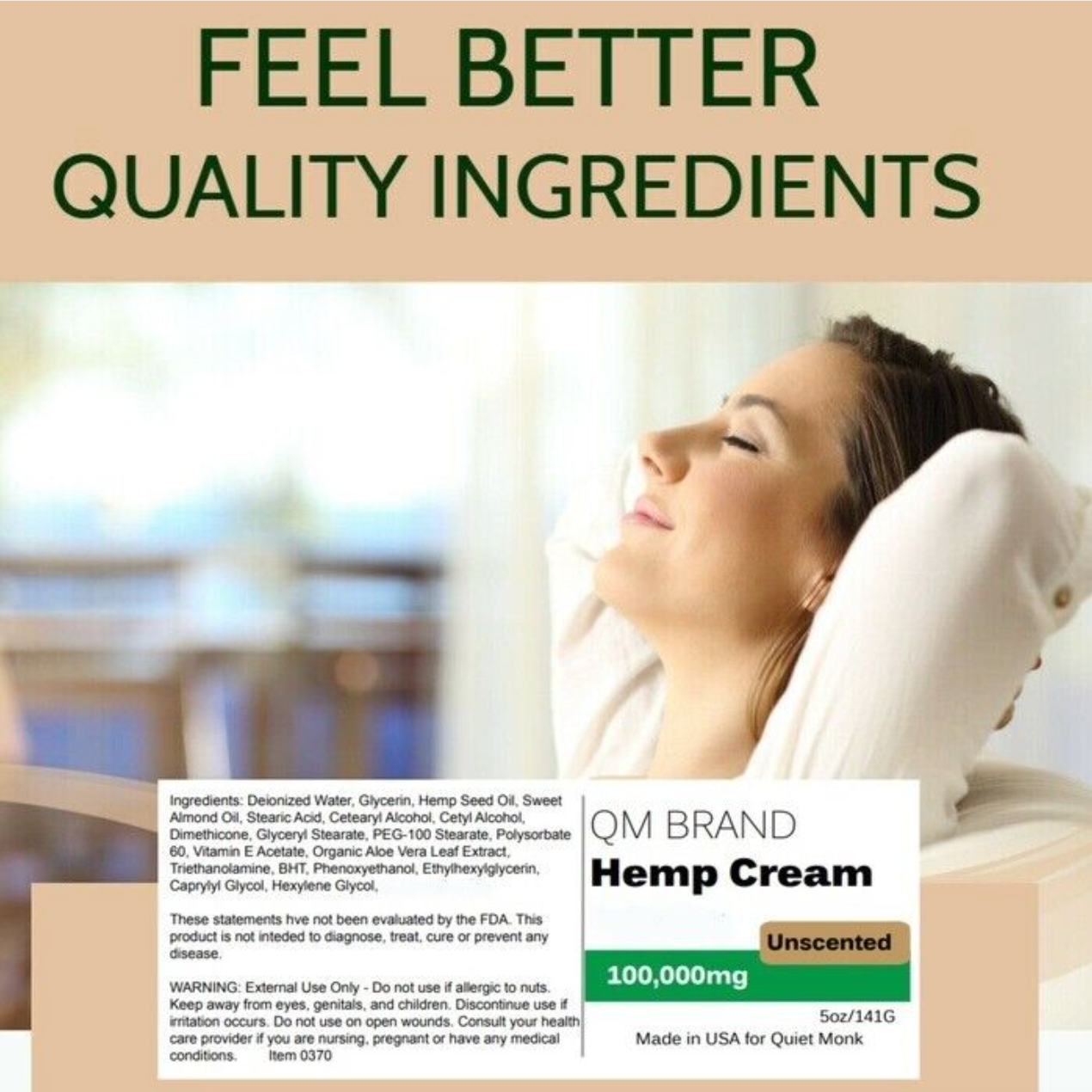 QM Brand Hemp Cream Extra-Strength Arnica and Hemp Seed Oil, Aloe Vera Scented 5 Oz