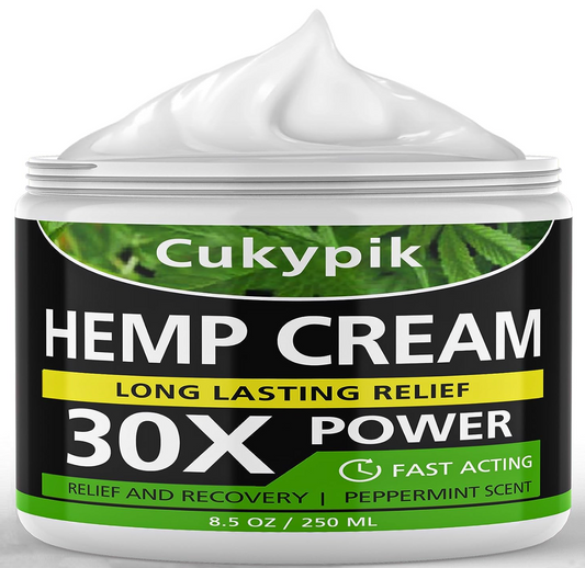 Cukypik Hemp Cream Maximum Strength - Hemp Oil & Arnica Cream, Soothes Discomfort on Muscle Shoulder Hip Neck Knee & Back Support. All Natural Relief Cream - Instant Menthol Rub 8.5oz