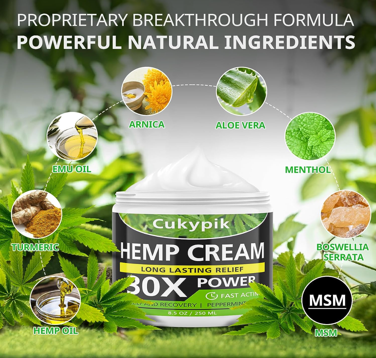 Cukypik Hemp Cream Maximum Strength - Hemp Oil & Arnica Cream, Soothes Discomfort on Muscle Shoulder Hip Neck Knee & Back Support. All Natural Relief Cream - Instant Menthol Rub 8.5oz