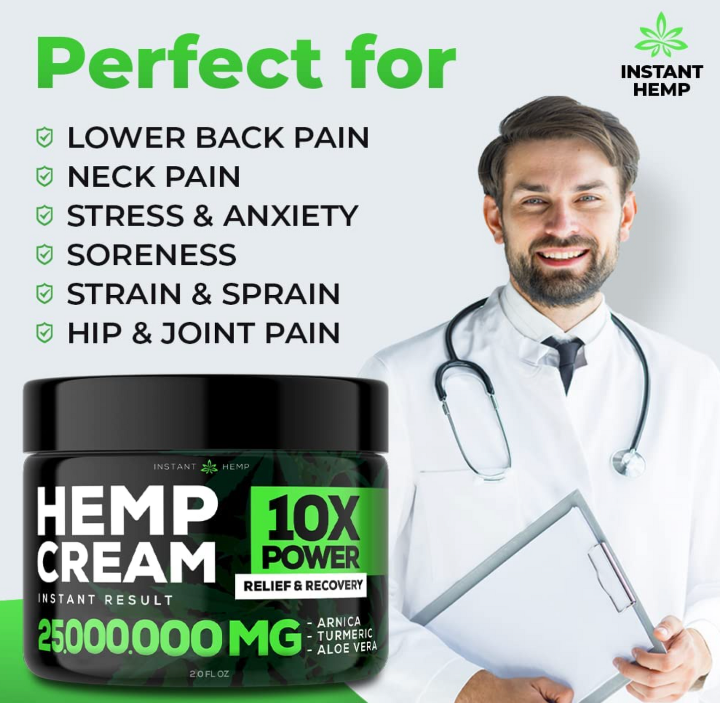 Instant Hemp Cream – Cooling Menthol Soothes Muscles Joints Nerves Back Neck Knees Shoulders Hips – Maximum Joint Support – MSM Turmeric and Arnica – All-Natural Formula - Made in USA