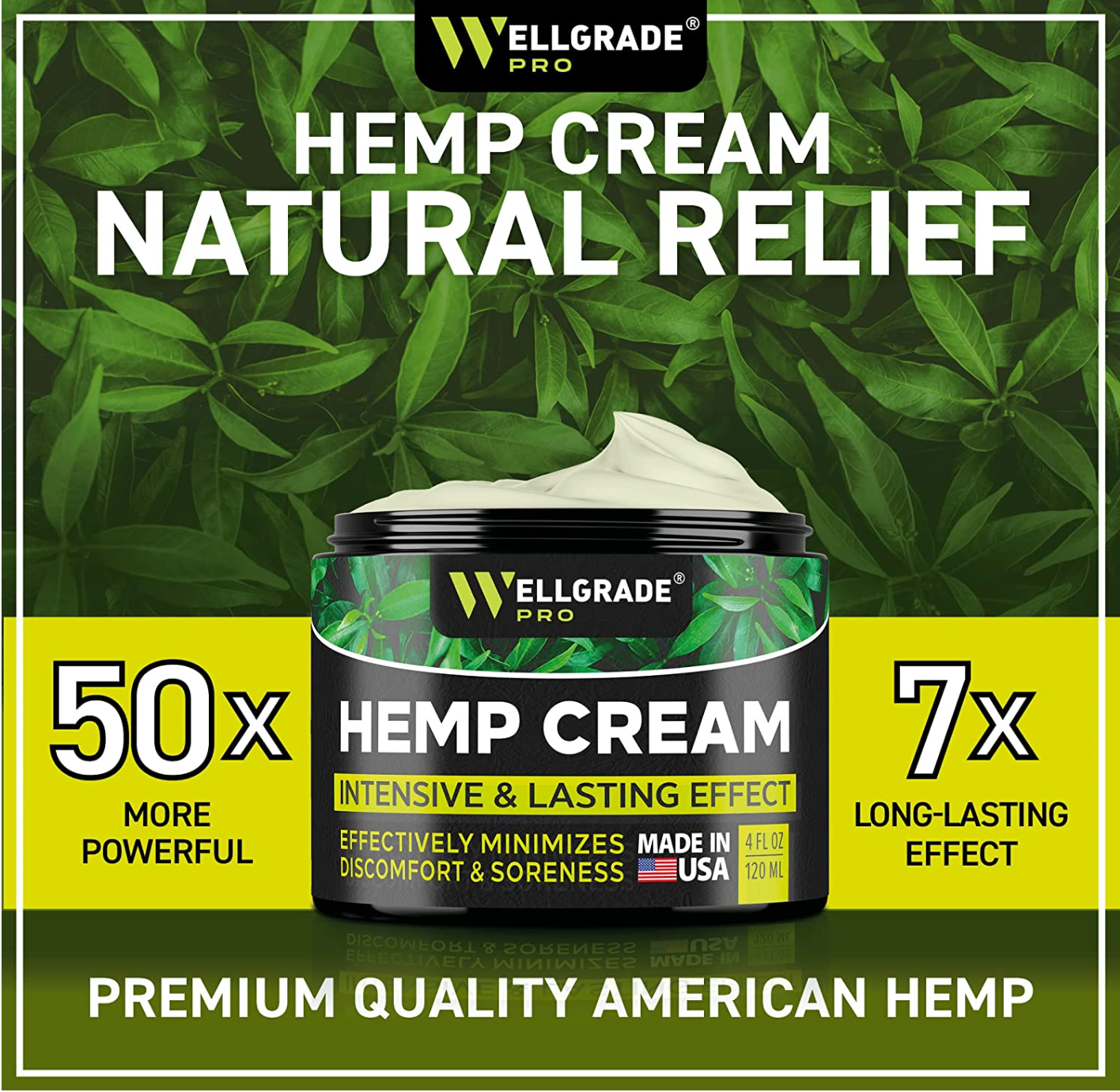 WELLGRADE PRO Hemp Cream - Natural Hemp Extract Cream - Cooling Cream for Discomfort in Knees, Joints and Lower Back - Hemp Oil Extract Cream with Arnica, MSM & Menthol, 4 Fl Oz