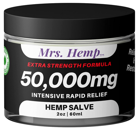 Mrs Hemp 50 000 MG Hemp Extra Strength Healing Salve Ideal for Hips Joints Neck Back Elbows Fingers Hands and Knees 100percent Natural Proudly Made in USA